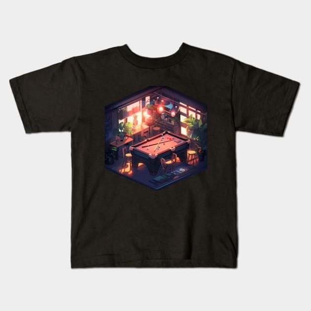 Luminous Isometric Haven: Cool Lighting and Pool Table Kids T-Shirt by TeeTopiaNovelty